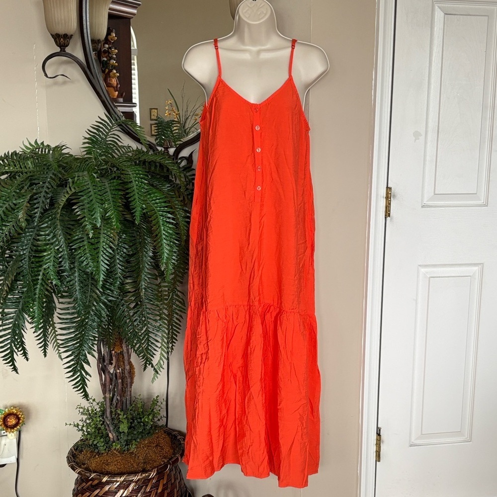 YFB Orange Tiered Maxi Dress Spaghetti Strap V-Neck Relaxed Fit Flowy Summer
